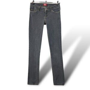 Dickies Jeans Womens Sz 9 Black Faded Gold Stitch Low-Rise Slim Straight Denim